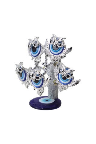 Feng Shui Nazar Boncuğu Çiçeği Hayat Ağacı Biblo Servet Çakra Şans Ağacı Mavi Göz Baykuş 15 Cm. 96728053