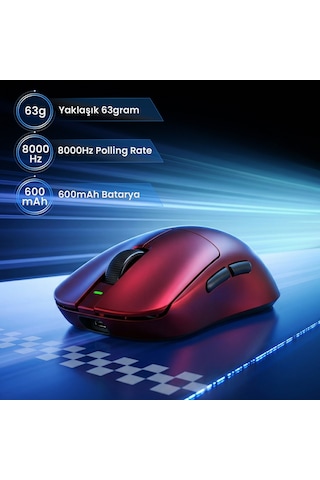 Aula V9 Ultra Plus 42000 Dpı Paw3950 Sensör 8000hz Tri-mode Kablosuz Oyuncu Mouse Rgb Omron Switch Lightweight E-spor Gaming Mouse Kırmızı