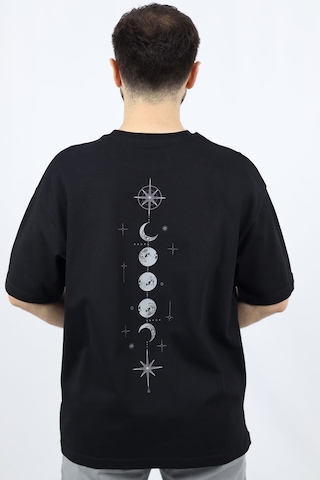 Ventov Celestial Path %100 Pamuk Oversize Bisiklet Yaka Tasarım T Siyah