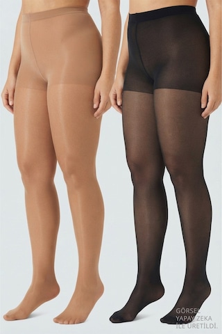 Cottonhıll İnce 15 Denye Siyah-nude 2'li Büyük Beden Külotlu Çorap Renkli-4
