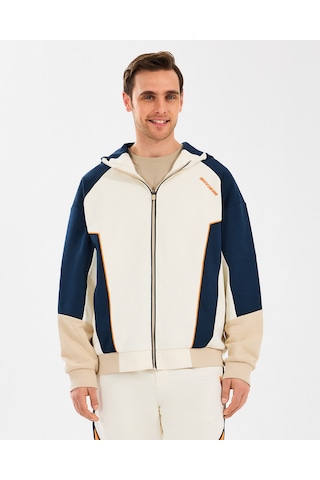 Skechers M Diagonel Lw Fleece Fullzip Hoodie Sweatshirt Erkek Off White Sweatshirt S2510027-102 Off White Beyaz