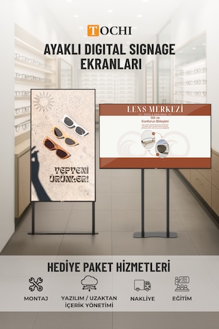 Ayaklı Digital Signage  Ekranı 2000-30000 Nıt Yüksek Parlaklık Full Hd 7/24 Reklam Ekranı 75 İnç