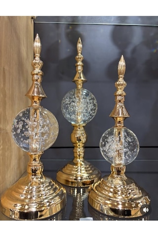 Elta Collection Lüks Gold Kristal Küre Alem 3 Lü Dekoratif Obje Seti 100 X 110