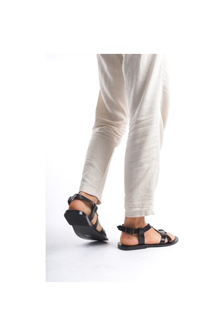 Sur Sandalet El Yapımı Kösele Erkek Bodrum Sandalet Siyah