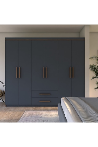 Metalia Gm 823 Lavinya 6 Kapılı 2 Çekmeceli Antrasit Gri Gardrop