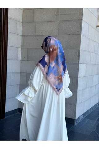 Qalortex Scarf Pamuklu Flora Desen Eşarp-indigo