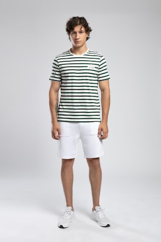 Lee Cooper Eddy Erkek %100 Pamuk O Yaka T-shirt Ekru-zümrüt Çizgili-21600 Ekru