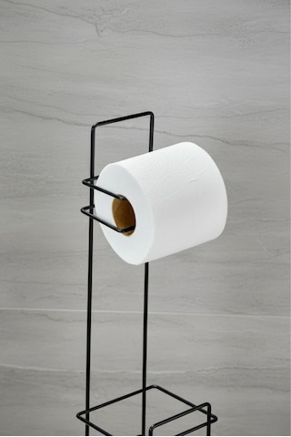 Yedek Hazneli Wc Tuvalet Kağıtlığı - Siyah Ferforje Metal Lüx Banyo Kağıtlık Siyah