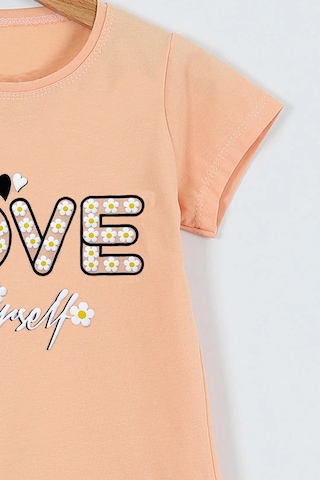 Hçm Kız Çocuk Tshirt Love Baskılı Bisiklet Yaka D28 Yavruağzı