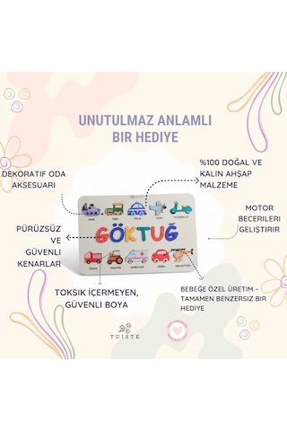 İsme Özel Bebek Hediyesi Montessori Oyuncak, Hediyelik Bebek Odası Dekor, El Yapımı Hatıralık Set 4