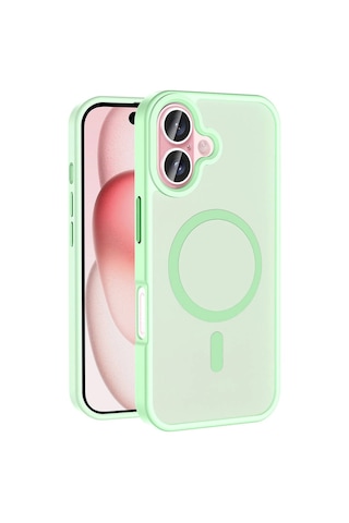 Mobilteam Apple Uyumlu iPhone 16 Kılıf Magsafe Şarj Özellikli Mat Arka Yüzey Sio Kapak-açık Yeşil Açik Yeşil