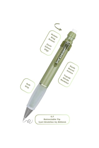 Serve Deep Versatil Kalem 07mm- Toprak Tonları - Yedekli Set Grip Ve Silgi Yaprak Yeşili Yaprak Yeşili