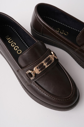 Muggo Oxfordia Metal Tokalı Kadın Günlük Loafer Ayakkabı Kahverengi