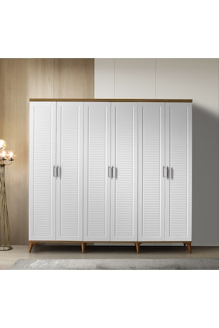 GuneyStore Paris 6 Kapaklı Komple MDF Atlantik Çam-Beyaz Gardırop