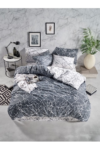 Ranforce Light Marble Antrasit Çift Kişilik Nevresim Takımı Antrasit Beyaz