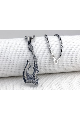 Takıhan Viking İskandinav Savaşcı Baltası Kral Zincirli Üç Boyutlu 925 Ayar Gümüş Kolye