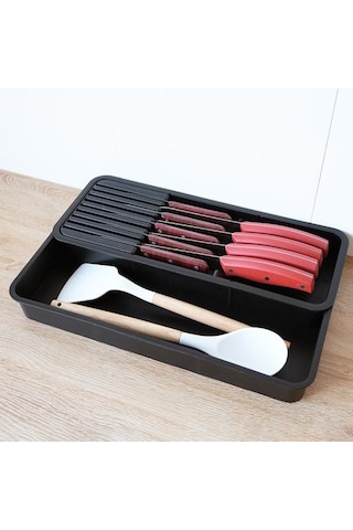 Siyah Blade Saklama Kutusu Genişletilebilir Çekmece Tasarımı Mutfak İçin Büyük Kapasiteli Ayrılabilir Kompakt Çatal Bıçak Saklama Alanı