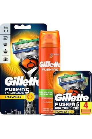 Gillette Fusion ProGlide FlexBall Power Tıraş Makinesi + Ultra Hassas Tıraş Jeli 200 ML + Yedek Başlık 5'li