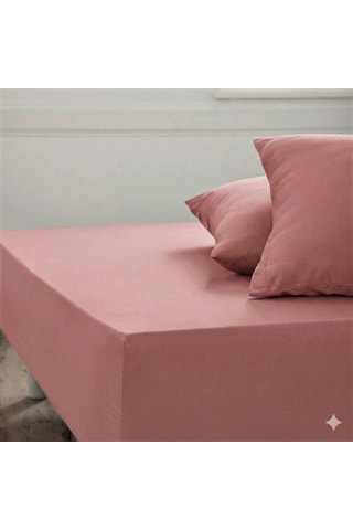 Maki Home %100 Pamuklu Gül Kurusu 120x200+50x70 Cm Tek Kişilik Lastikli Çarşaf Takımı Gül Kurusu