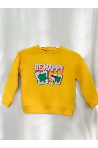 Zekids Kız Bebek Be Happy Baskılı Pamuklu Sweat-14460 Sarı