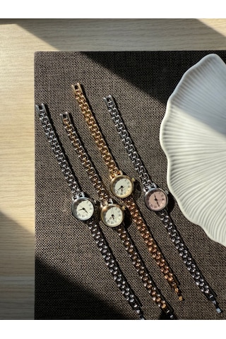 Retro Minimal Boncuk Kordon Vintage Kadın Kol Saati Gold Altın
