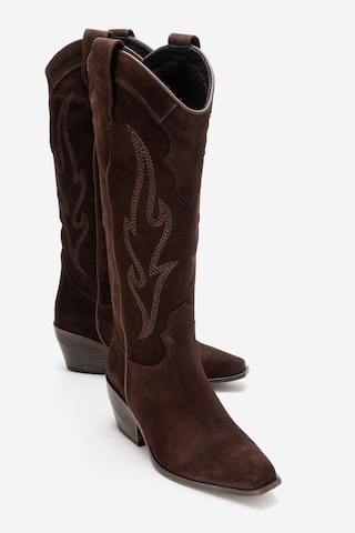 Luvishoes Pietro Kahve Kahve Süet Hakiki Deri Kadın Western Çizme Kahve