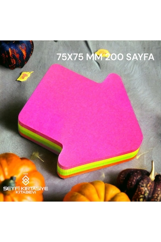 7.5x7.5 Cm Ok Şekilli Not Kağıdı Yapışkanlı Post-it 4 Renk 50 Şer Adet Toplam 200 Sayfa