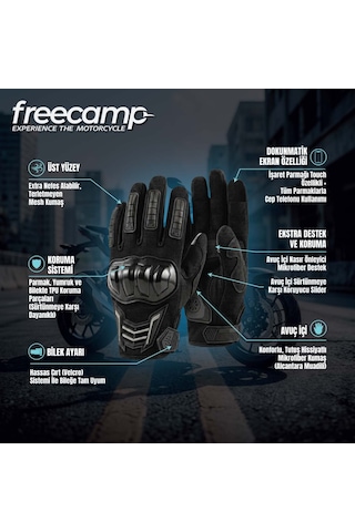 Freecamp Power Tam Parmak Motosiklet Eldiveni En 13594:2015 Siyah/gri Siyah - Gri