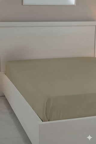 %100 Pamuk Ranforce Premium Çift Kişilik Lastikli Çarşaf - Bej Bej