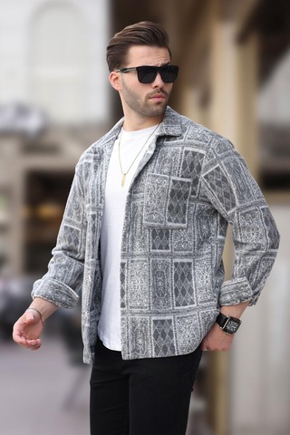 Madmext Gri Desenli Tek Cepli Erkek Polar Gömlek 6751 Gri