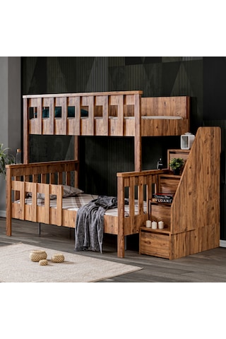 Mdf Profil Ranza, Deluxe Ayrılabilir Ranza - Ceviz + 2 Adet Comfort Yatak 90 X 190 CM