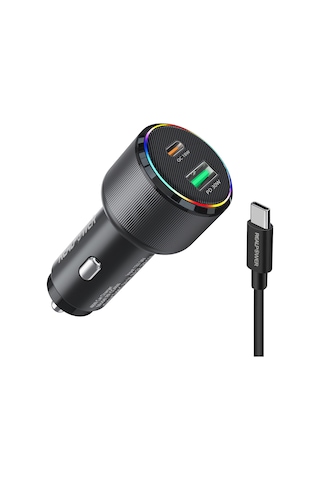 Realpower 48w Hızlı Araç Şarjı + Type-c Den Type-c Kablo Rp-cc48w Siyah