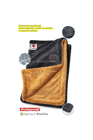 Premium Çift Taraf 80x50cm Detailing Mikrofiber Oto Kurulama Bezi Xl Yüksek Emici Mikrofiber