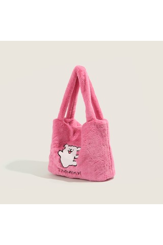 Charhp&kejnt Serisi Köpek Kürk Çanta El Çantası Peluş Omuz Çantası Kadın Pembe