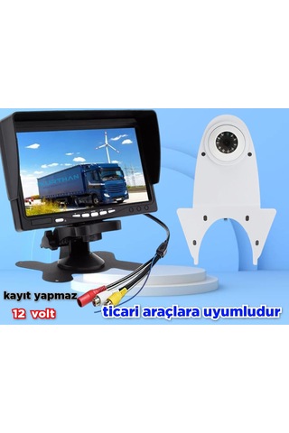 Panelvan Araç Uyumlu 7'' Ekran 1 Beyaz Tepe Kamera Kayıtsız 12 V