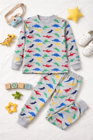 Cenanın Dolabı Çocuk Pijama Takımı,unicex Pijama Takımı Gri Menanjlı