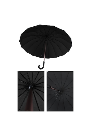 Marlux 16 Telli Fiberglass Kırılmaz Rüzgar Korumalı Lüx Premium Şemsiye Mar10141 - Siyah