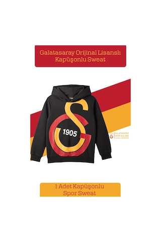 Galatasaray Lisanslı Büyük Logo Çocuk Sweat Metin Oktay Baskılı Hediyelik Ahşap Kutulu 095 Siyah