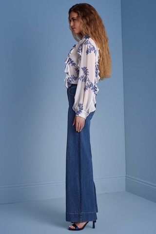 Uzun Kollu Çok Renkli Şifon Gömlek Çok Renkli