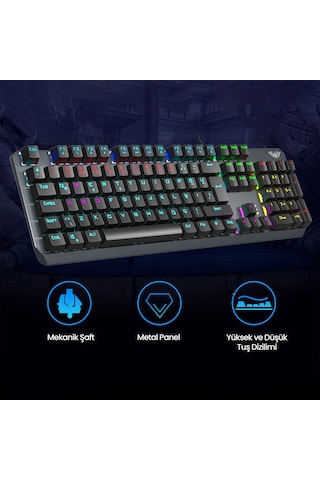 Aula F2066 Blue Switch Rgb Makrolu Kablolu Gaming Türkçe Mekanik Oyuncu Klavyesi