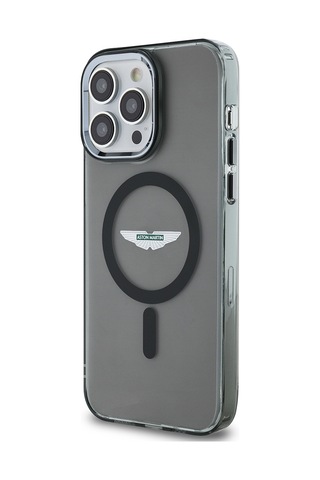 Apple Uyumlu iPhone 14 Pro Max Kılıf Aston Martin Lisanslı Magsafe Baskı Logolu Metal Düğmeli Kapak Siyah