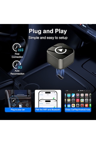 Maiyame Kablosuz Carplay Ve Android Auto Dönüştürücü, Bt5.0+5.8ghz Wifi İle Hızlı Bağlantı, Usb-a/type-c Desteği, Sadece Yabancı Sistemler İçin Q1af