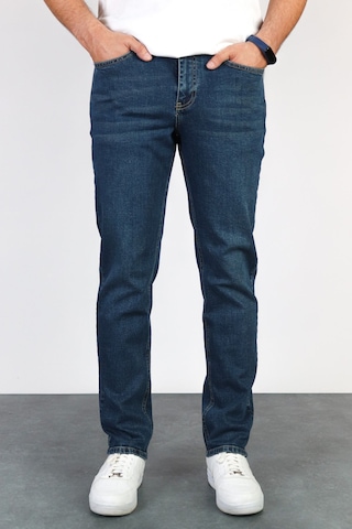 Erkek Okyanus Mavisi Regular Fit Boru Paça Esnek Likralı Denim Jeans Kot Pantolon HLTHE001976 Mavi