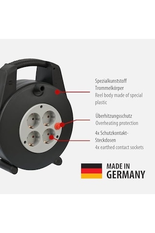 Vario Line Serisi Ip20 Lisanslı 4 Soketli 15 Metre Makaralı Kablo, Siyah, 1 Adet 12