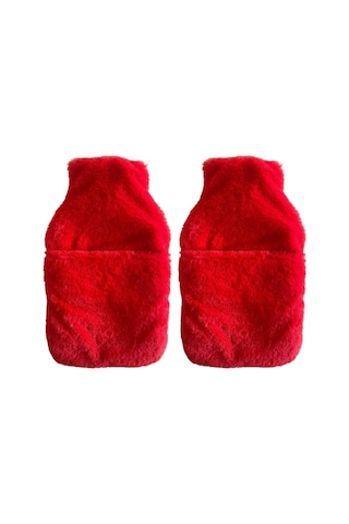 Sıcak Su Torbası 2 Adet,cepli Kırmızı Peluş Termofor 32,5x17,5cm 1500 Ml Çok Renkli