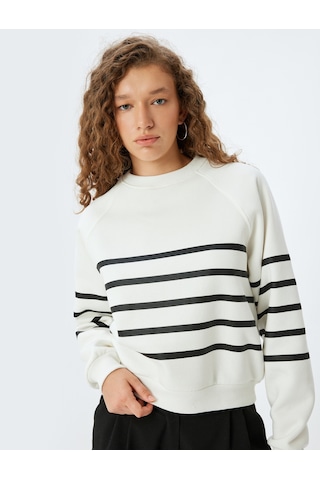 Koton Bisiklet Yaka Sweatshirt Uzun Kollu Rahat Kalıp Siyah Çizgili 5wal10190ık Siyah