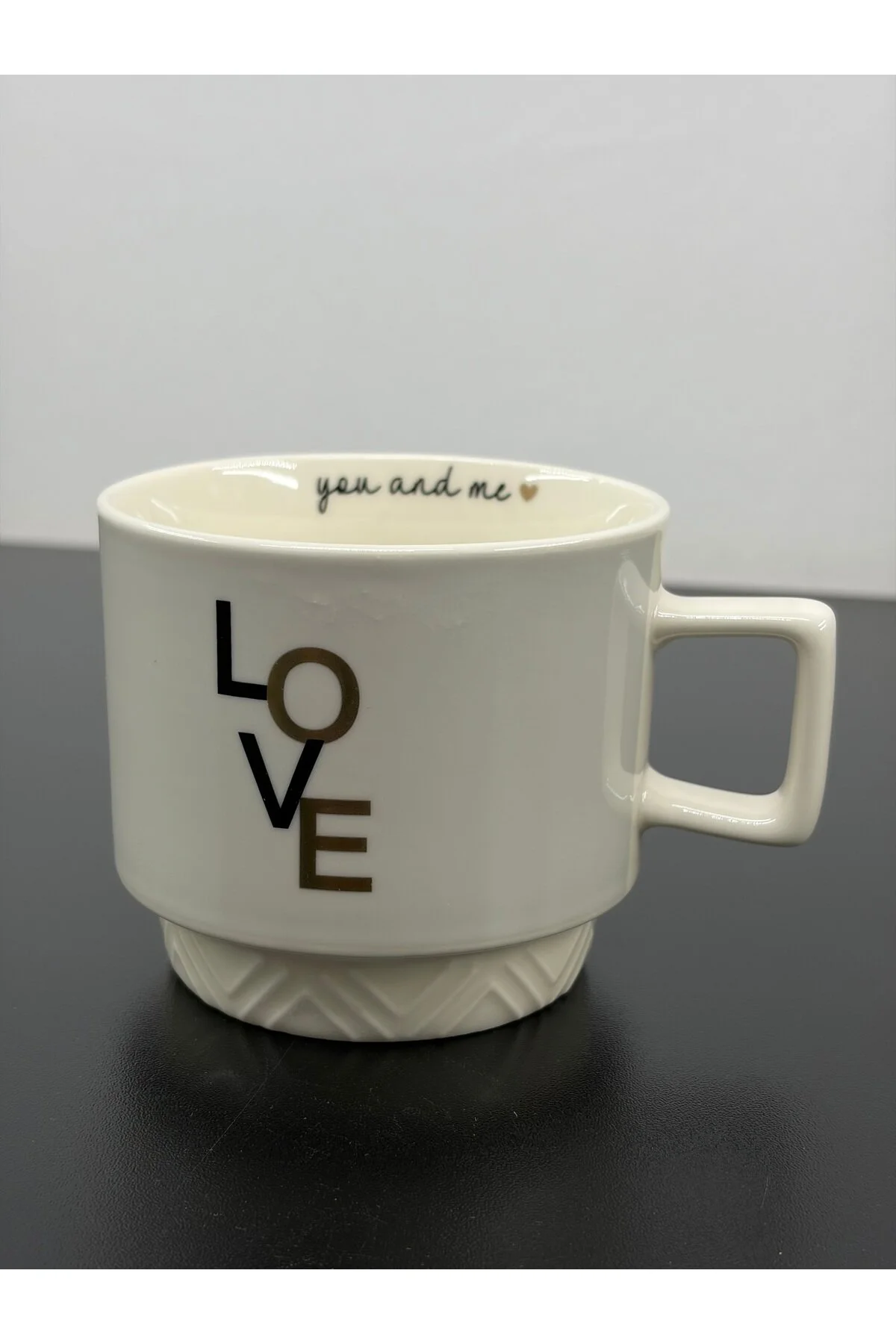 Acar Porselen Lüks Love Desenli Kahve Meşrubat Çay Bardağı Bardak Kupa 325ml Beyaz