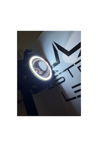 U7 Motosiklet Sis Farı Mercekli Büyük Kafesli Beyaz Angel Işıklı Led 2 Adet Led + 1 Anahtar