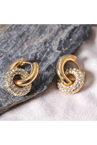 Eetit Narin Parlak Kübik Zirkonya Yuvarlak Paslanmaz Çelik 18 K Altın Rengi Huggie Hoop Küpe Yüksek Kalite Charm Takı Hediye Çok Renkli