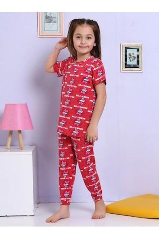 Elmas Kids Kız Çocuk Yazlık Şortlu Takım Tavşan Elm-1073 Kırmızı